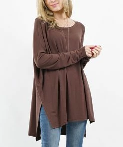 42POPS | Americano Side-Slit Round Neck Hi-Low Dolman Tunic - Women