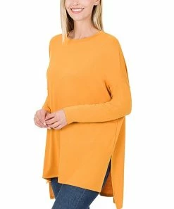 42POPS | Golden Mustard Side-Slit Round Neck Hi-Low Dolman Tunic - Women