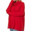 42POPS | Dark Red Waffle-Knit Cowl Neck Hi-Low Sweater - Plus