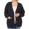 42POPS | Black Waffle-Knit Pocket Cardigan - Plus