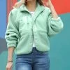 42POPS | Light Green Fleece Snap-Button Pocket Jacket - Women