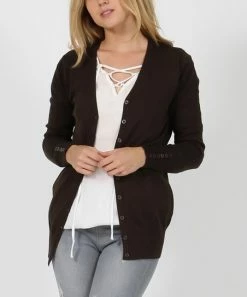 42POPS | Dark Olive Button-Accent Ribbed-Cuff Cardigan - Women