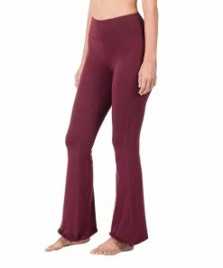 42POPS | Dark Burgundy Raw-Hem Flare Yoga Pants - Women