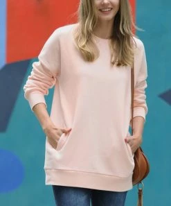 42POPS | Cream Pink Crewneck Pocket Sweatshirt - Women
