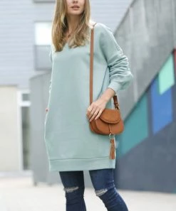 42POPS | Light Green V-Neck P ocket Oversized Sweatshirt - Women