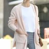 42POPS | Dusty Blush Waffle-Knit Side-Slit Pocket Open Cardigan Sweater - Women