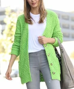 42POPS | Green Popcorn Button-Up Pocket Cardigan - Women