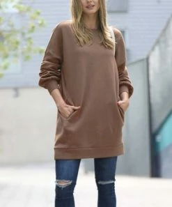 42POPS | Mocha Crewneck Pocket Oversize Sweatshirt - Women