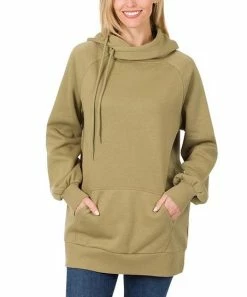 42POPS | Khaki Side-Tie Longline Hoodie - Women