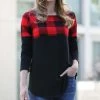 42POPS | Black & Red Buffalo Check Color-Block Long-Sleeve Top - Women