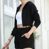 42POPS | Black Crop Zip-Up Hoodie & Pocket Shorts - Women