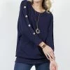 42POPS | Deep Navy Button-Detail Boatneck Dolman Sweater - Women