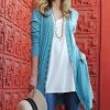42POPS | Dusty Teal Long-Sleeve Thigh-Length Snap-Button Cardigan - Women