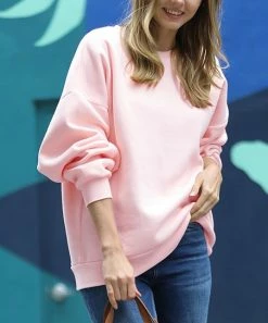 42POPS | Cream Mauve Drop-Shoulder Oversize Sweatshirt - Women