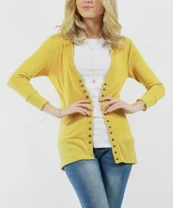 42POPS | Bright Golden Wasabi Long-Sleeve Snap-Button Cardigan - Women