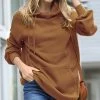 42POPS | Deep Camel Side-Tie Long-Sleeve Hoodie - Women