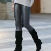 42POPS | Ash Gray High-Waist Faux Leather Leggings - Women
