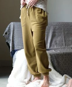 42POPS | Dusty Olive Towel Stitched Pocket High-Waist Joggers - Women