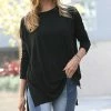 42POPS | Black Side-Slit Crewneck Long-Sleeve Hi-Low Top - Women