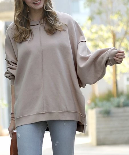 42POPS | Ash Mocha Seam-Detail Oversize Asymmetric-Hem Sweatshirt - Women