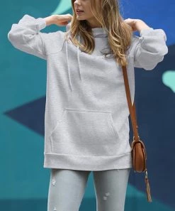 42POPS | Heather Gray Side-Tie Longline Pocket Hoodie - Women