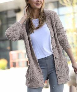 42POPS | Ash Mocha Popcorn Button-Up Pocket Cardigan - Plus