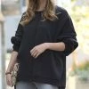 42POPS | Black Seam-Detail Oversize Asymmetric-Hem Sweatshirt - Women