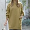 42POPS | Khaki Longline Crewneck Hi-Low Pocket Sweatshirt - Women