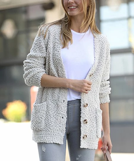 42POPS | Bone Popcorn Pocket Cardigan - Plus