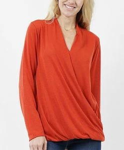 42POPS | Rust Surplice Hi-Low Top - Women