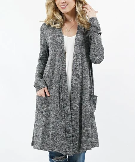 42POPS | Heather Black Long-Sleeve Open Cardigan - Women