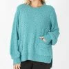 42POPS | Dusty Teal Popcorn Detail Bishop-Sleeve Pocket Sweater - Women