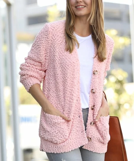 42POPS | Dusty Pink Popcorn Button-Up Pocket Cardigan - Women & Plus