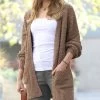 42POPS | Mocha Popcorn Puff-Sleeve Open Pocket Cardigan - Women