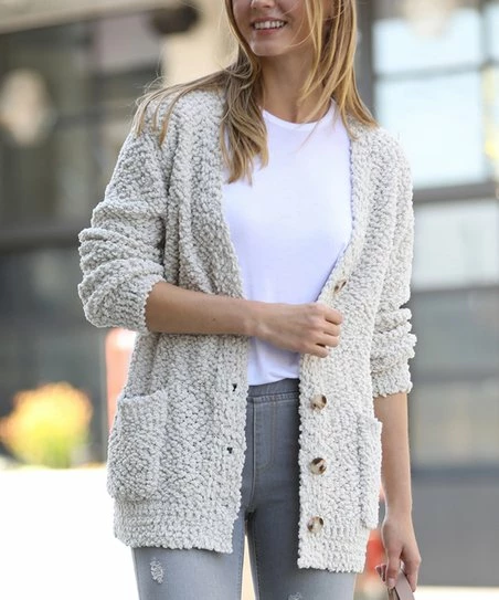 42POPS | Bone Popcorn Button-Up Pocket Cardigan - Women