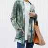 42POPS | Olive Tie-Dye Ribbed Pocket Open Cardigan - Women