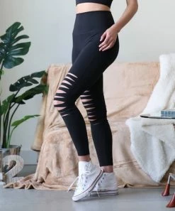 42POPS | Black Knee-Cutout High Waist Leggings - Women