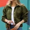 42POPS | Dark Olive Fleece Snap-Button Pocket Jacket - Women