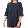 42POPS | Midnight Navy Drop Shoulder Crewneck Short-Sleeve Oversize Tee - Women