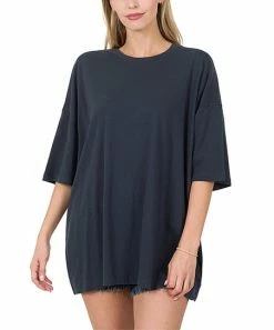 42POPS | Midnight Navy Drop Shoulder Crewneck Short-Sleeve Oversize Tee - Women