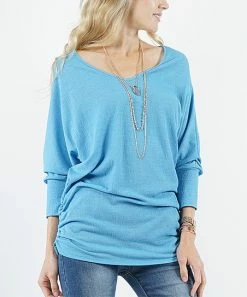 42POPS | Denim Scoop Neck Long-Sleeve Dolman Top - Women