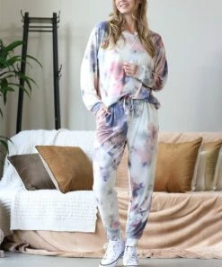 42POPS | Blue & White Tie-Dye Raglan-Sleeve Pullover & Joggers - Women