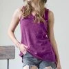 42POPS | Dark Plum Mineral-Wash Side-Slit V-Neck Tank - Women