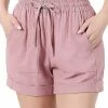 42POPS | Light Rose Drawstring-Waist Linen-Blend Pocket Shorts - Women
