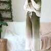 42POPS | Dark Olive Ombré Crewneck Long-Sleeve Top & Lounge Pants - Plus