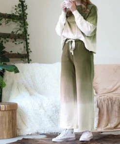 42POPS | Dark Olive Ombré Crewneck Long-Sleeve Top & Lounge Pants - Plus