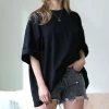 42POPS | Black Oversize Crewneck Drop-Shoulder Boyfriend Tee - Women