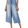 42POPS | Medium Blue Chambray Wide-Leg Pocket Crop Paper-Bag Jeans - Women