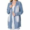 42POPS | Medium Blue Chambray Raw-Hem Longline Button-Up - Women