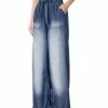 42POPS | Dark Blue Chambray Wide-Leg Pocket Paper-Bag Jeans - Women